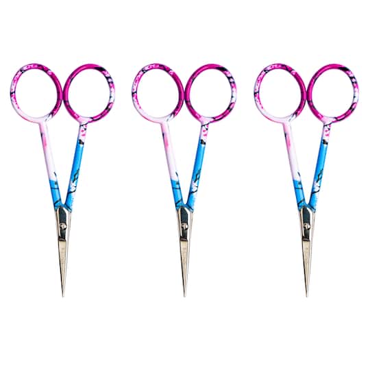 Singer; SINGER® 4'' Curved Tip Forged Embroidery Scissors with Printed Handles, 3ct.; Category:Embroidery Scissors & Thread Snips; Image:1